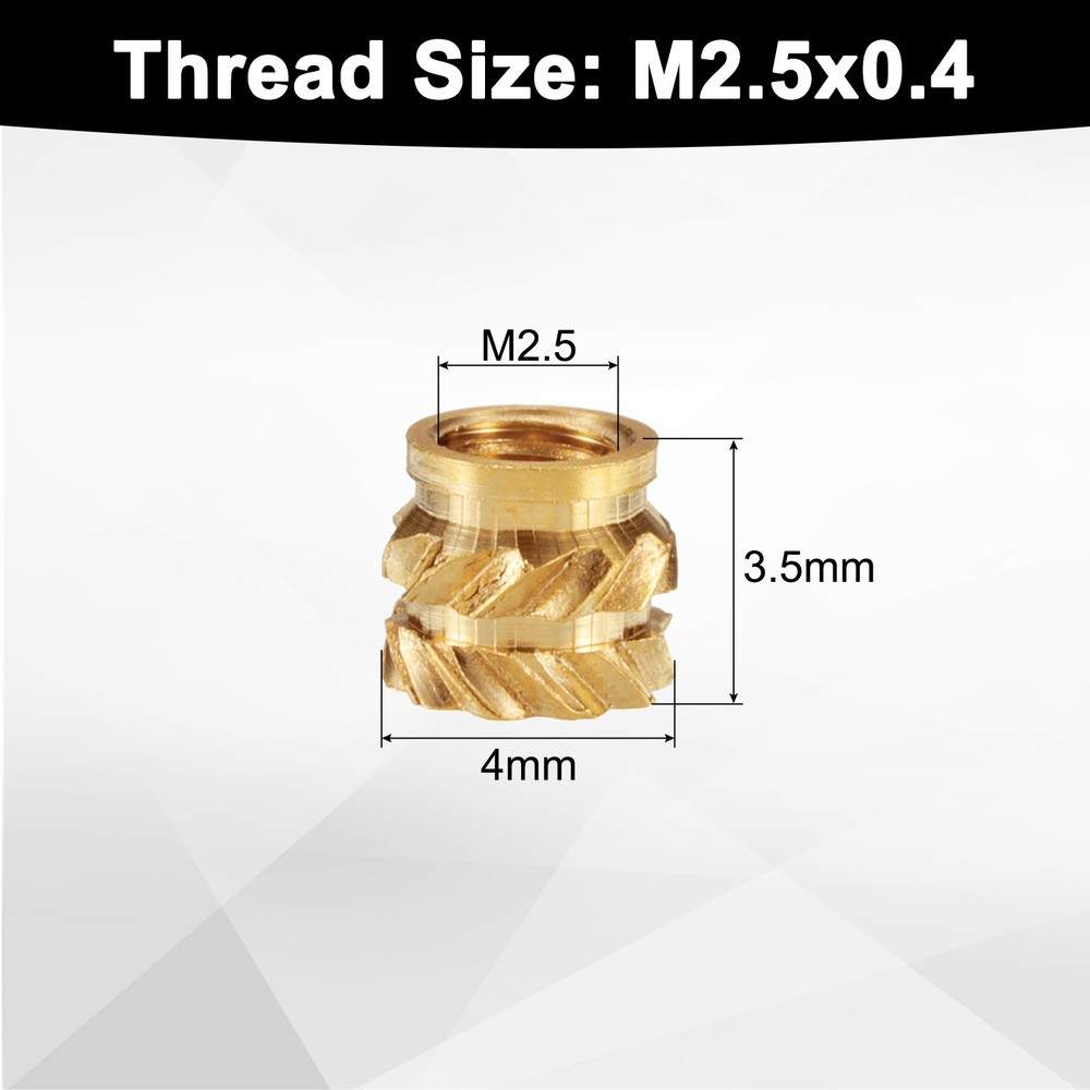 50pcs M2.5 Threaded Inserts Brass Heat Set Insert M2.5x3.5mm, OD 4mm