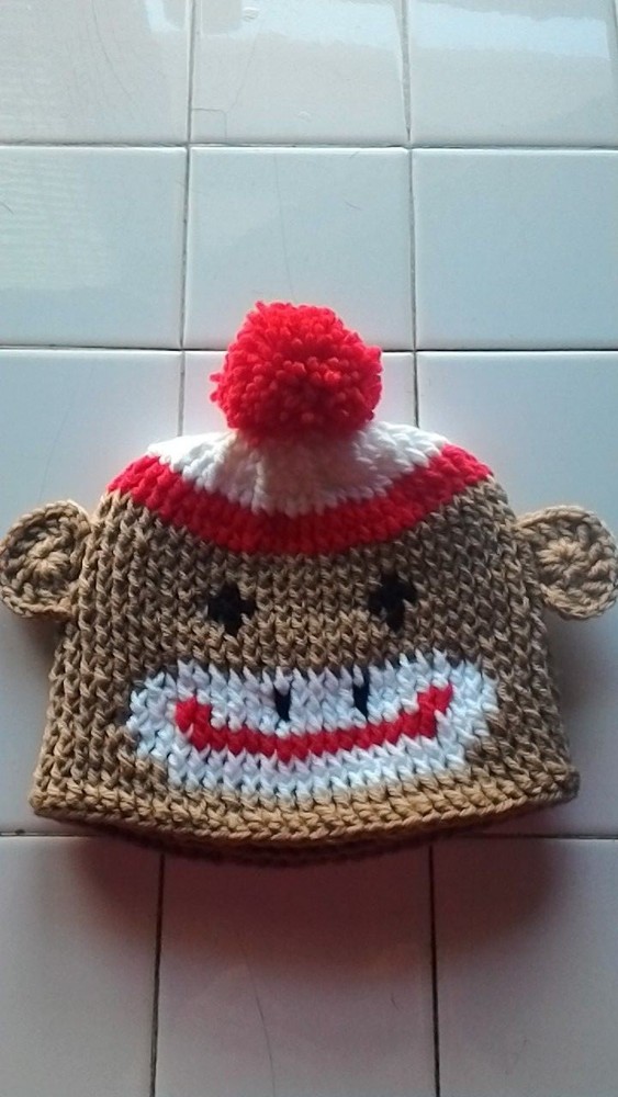 Hand Crochet Hat ~ Graphed Sock Monkey