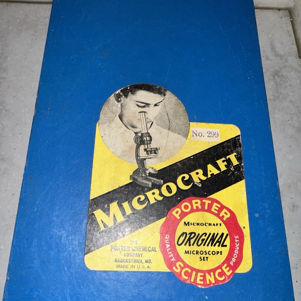 1950s Porter Microcraft Senior Microscope #299 • Solid Wood Case • Vintage Lab