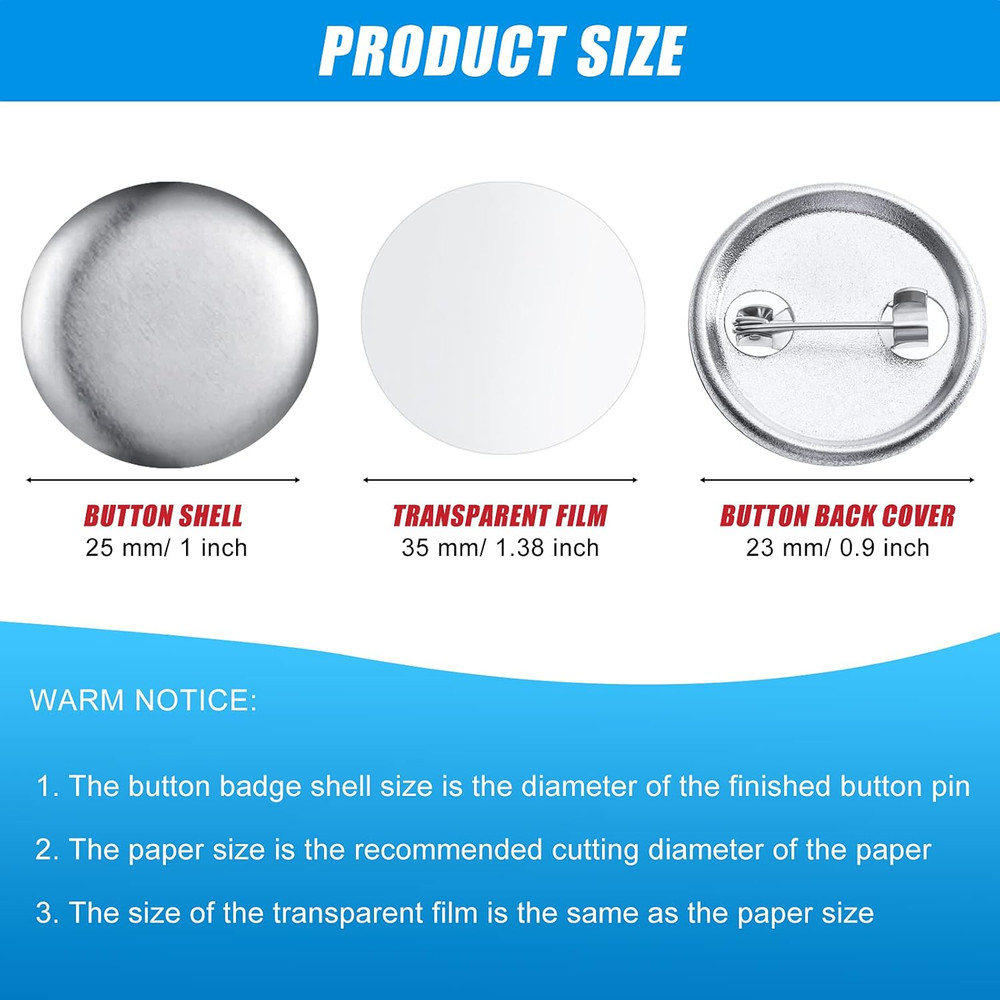 300 Piece Blank Badge Button Kit for Button Maker Machine, Includes Metal She...