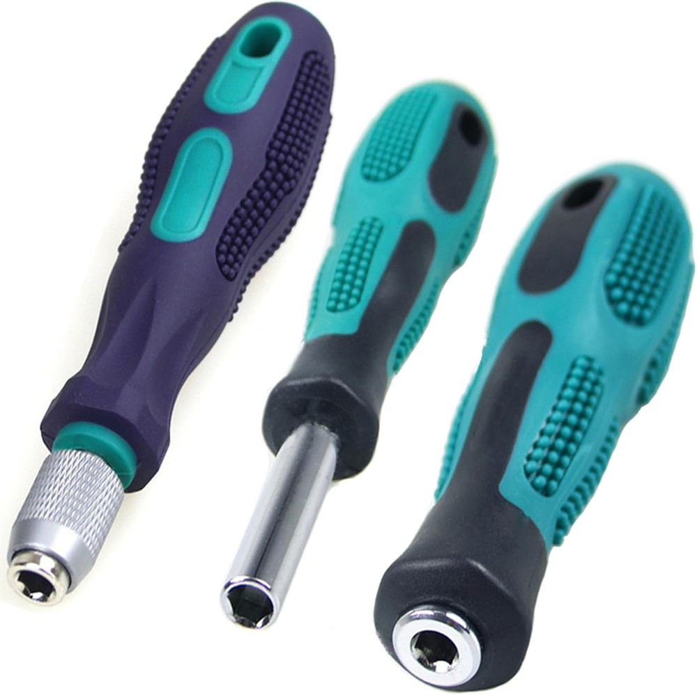 3-Piece 1/4 Hex Screwdriver Bit Holder Handle Set with Quick Change, Green