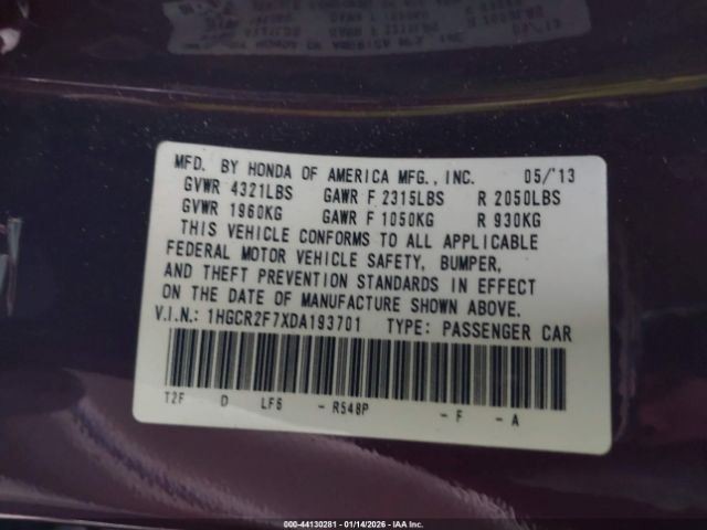 ACCORD 2013 Transmission Shift 2106752