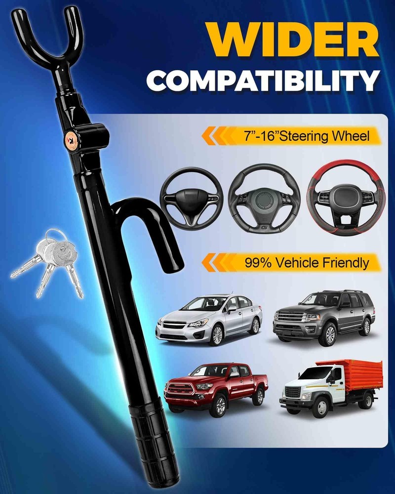Steering Wheel Lock Anti Theft Device Adjustable Black Tevlaphee