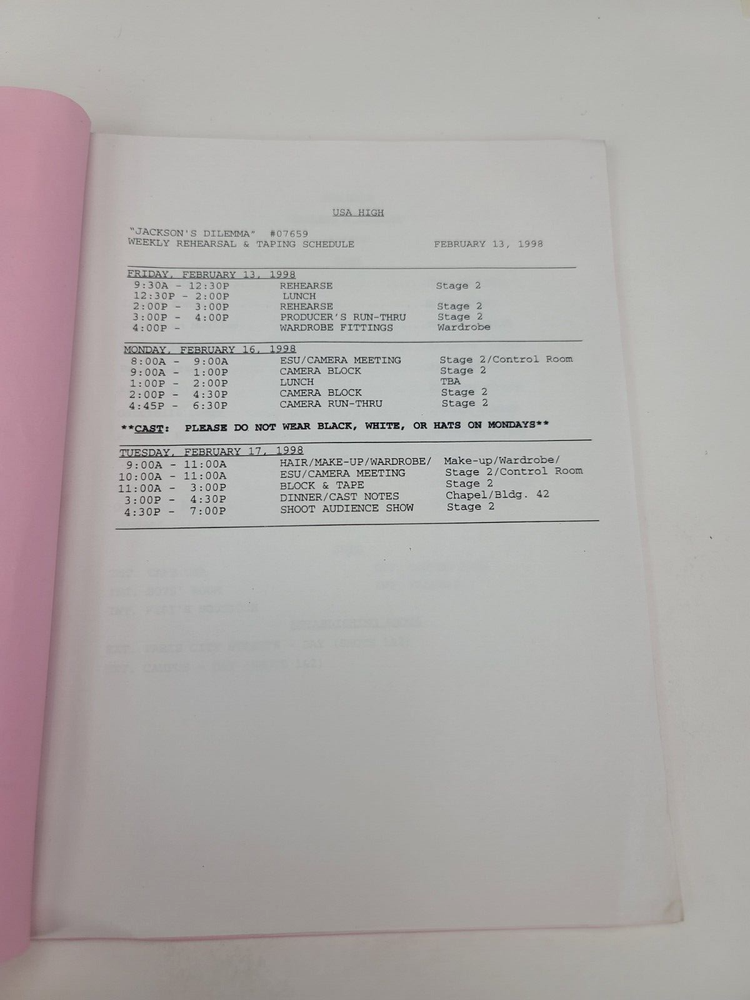 USA HIGH / Rob Hammersley 1998 TV Script, Elena Lyons "Jackson's Dilemma"
