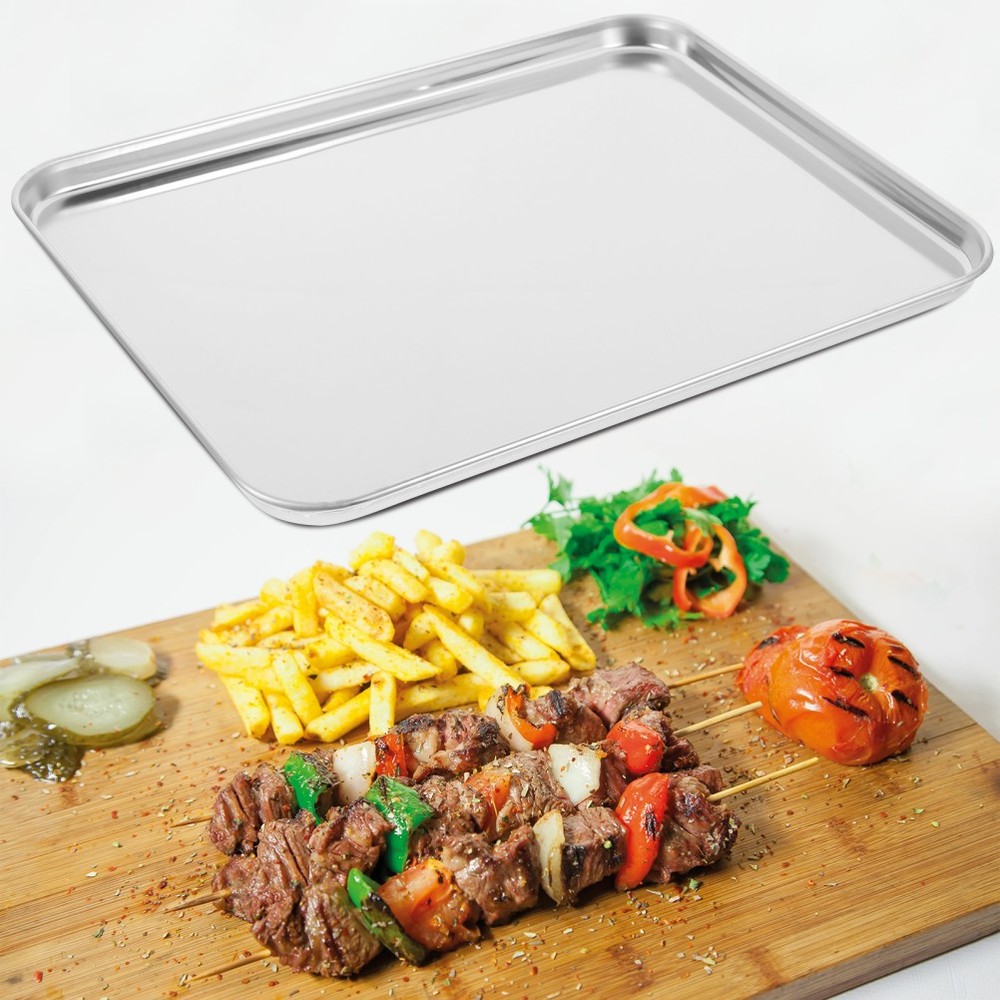 1Pc Large Stainless Steel Baking Tray Rectangular Baking Tray for Restaurant UK