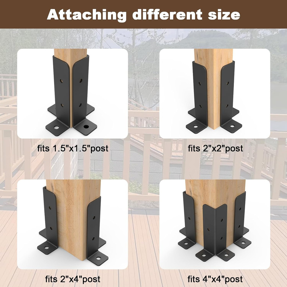4 Pcs Adjustable Deck Post Anchor Brackets Kit - Fit 1.5x1.5 2x2 2x4 4x4 Posts