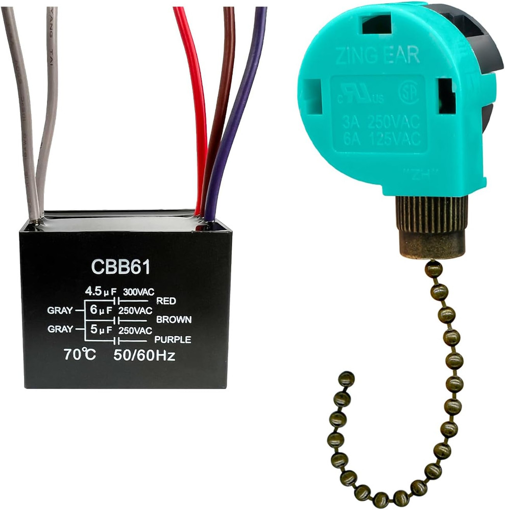 Ceiling Fan Pull Chain Switch 3 Speed 4 Wire, Ceiling Fan Capacitor CBB61 4.5uf