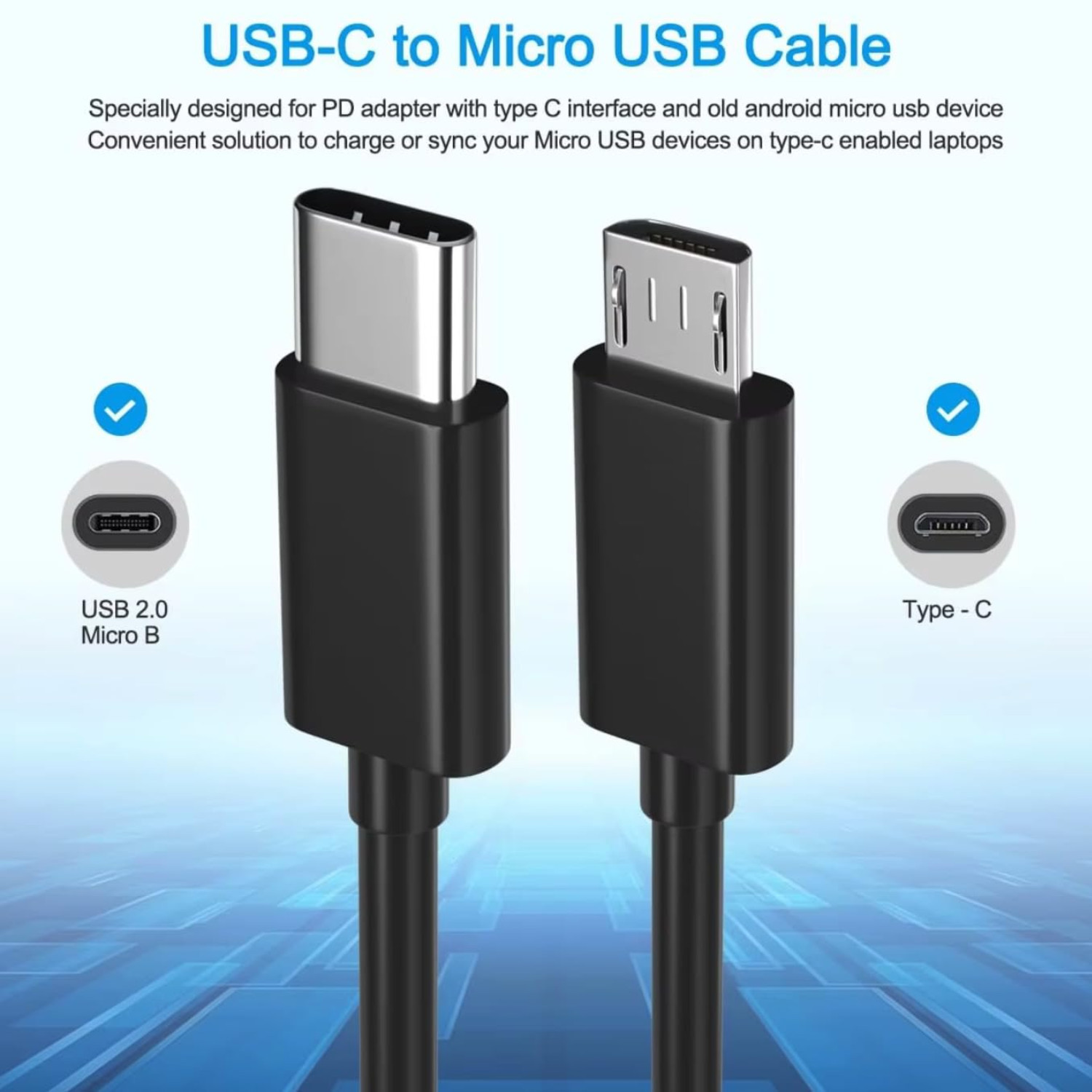 USB Type C to Micro 5V/2.4A Data & Sync Transfer OTG charging cable - Black LOT