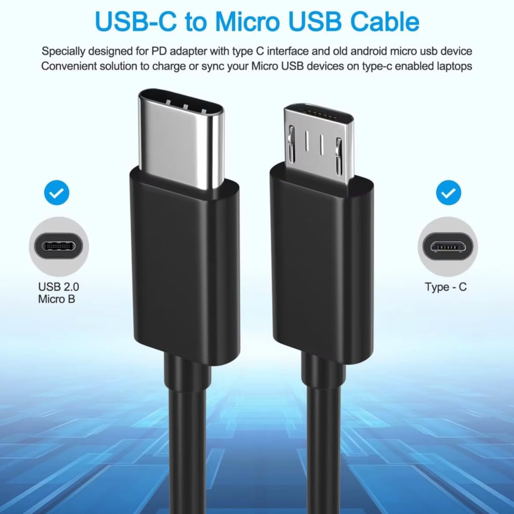 USB Type C to Micro 5V/2.4A Data & Sync Transfer OTG charging cable - Black
