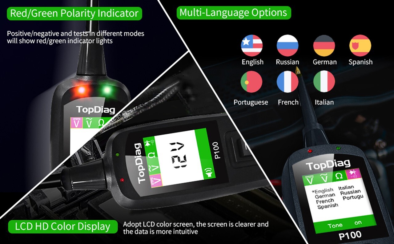 TopDiag P100 12V 24V Electrical Car Circuit Tester Power Probe Diagnostic Tool
