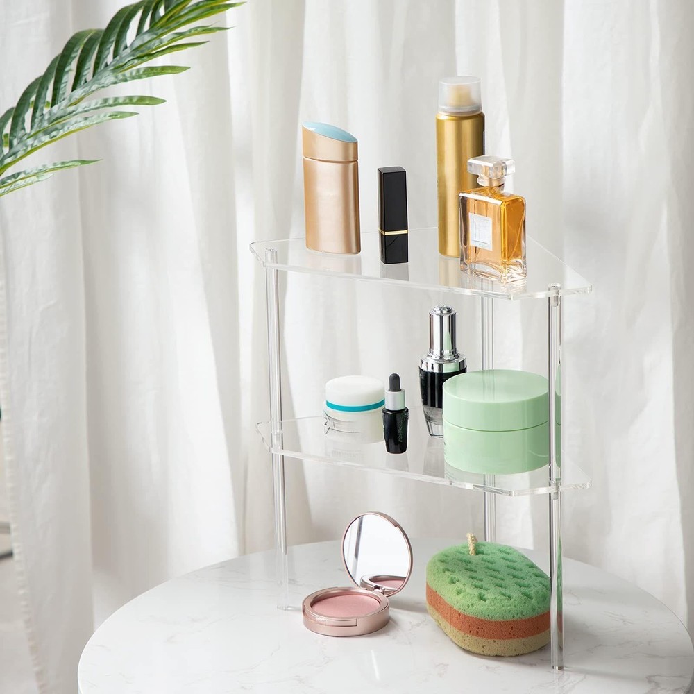 2 Tier Clear Acrylic Corner Organizer, Countertop, Stackable, Bathroom, Makeup