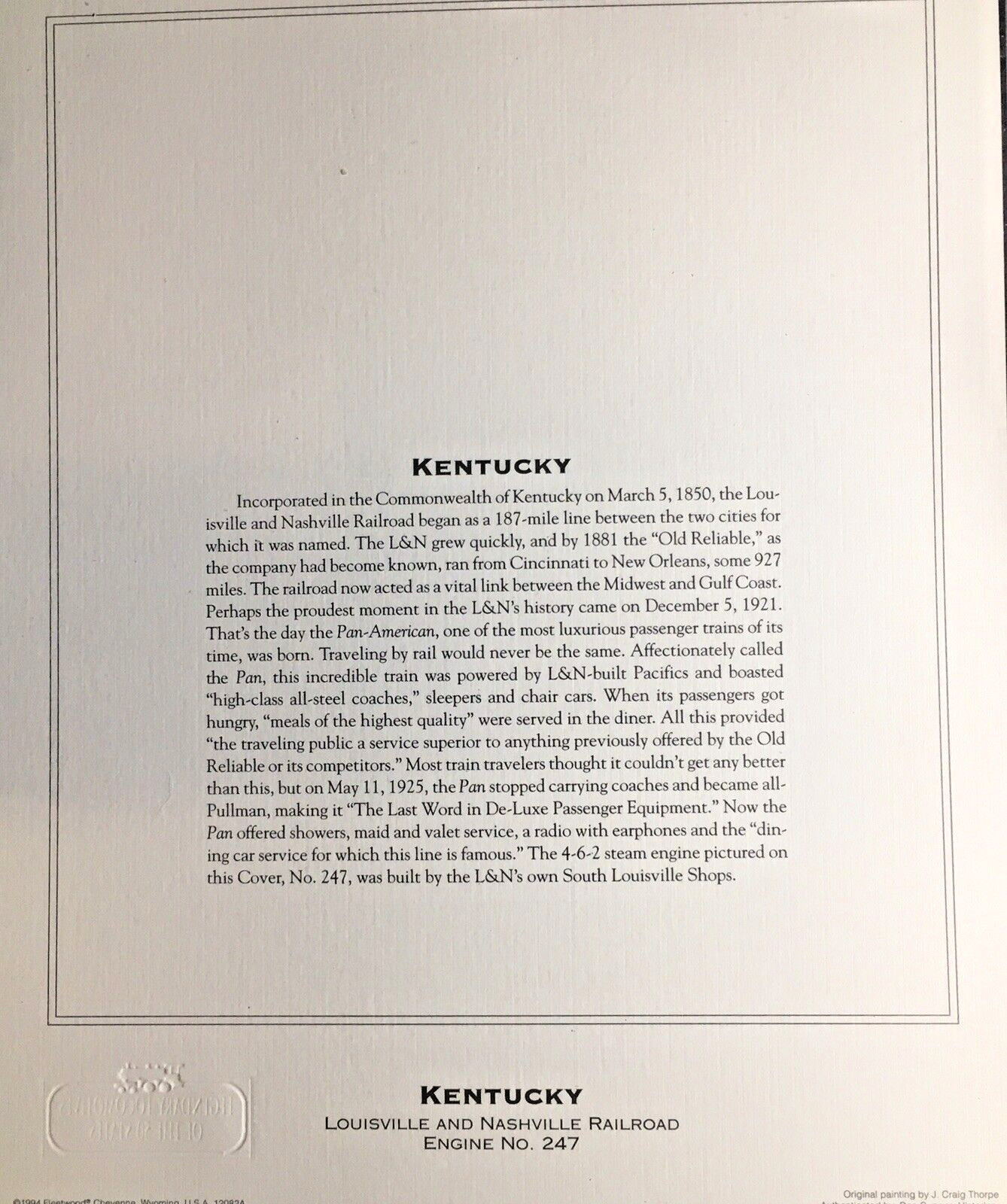 Vintage KENTUCKY Louisville and Nashville Railroad Engine No. 247 Art Print