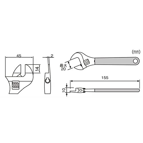 TWM03 Engineer Twm03 Thin Jaw Adjustable Soft Grip 2Mm Jaws Smart Monkey Wrench