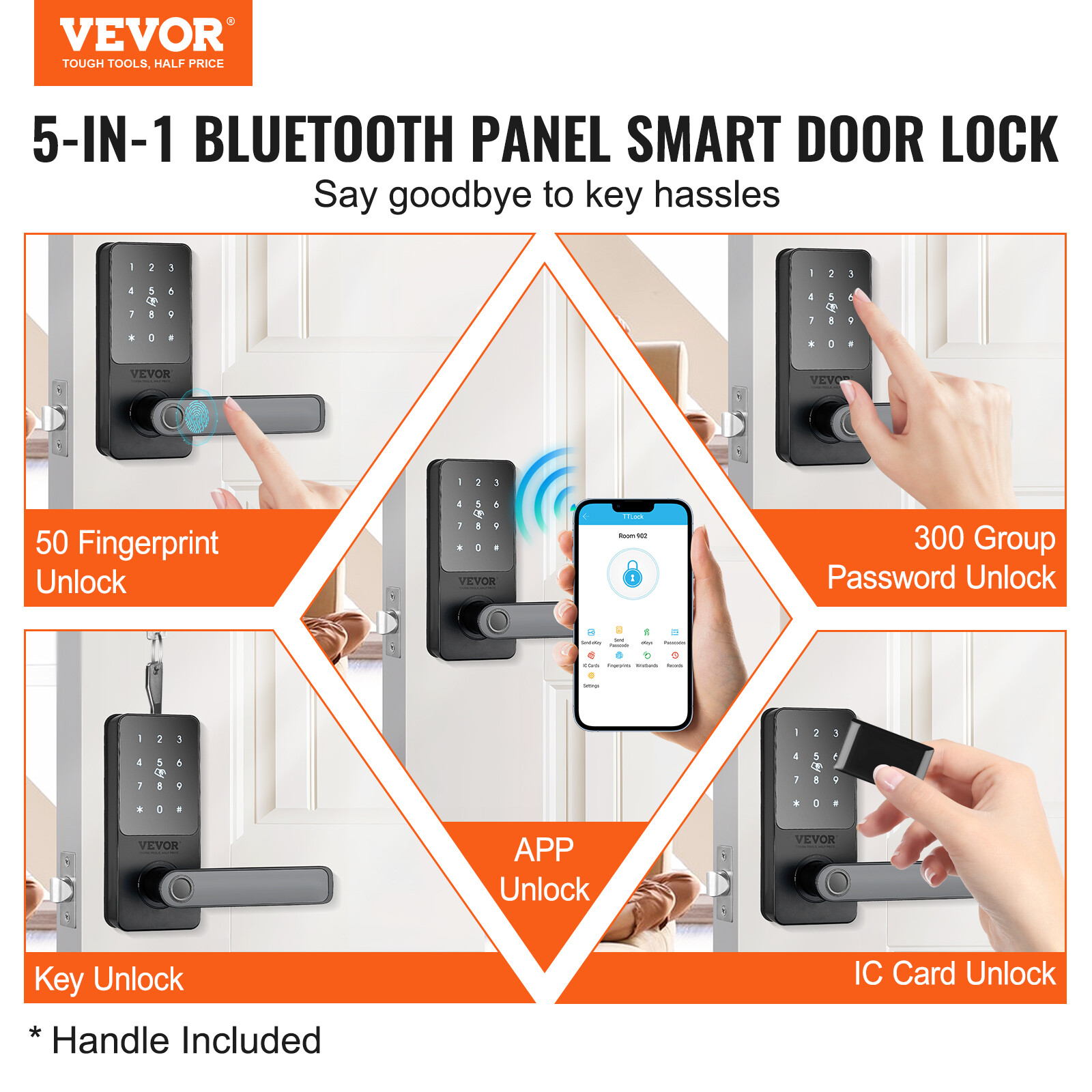 VEVOR Smart Lock 5-in-1 Fingerprint Smart Door Knob with App Control Bluetooth