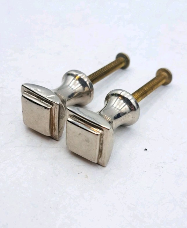 Antique Pulls Knobs Drawer Knob Art Deco Crome Old Vintage Hardware Pair