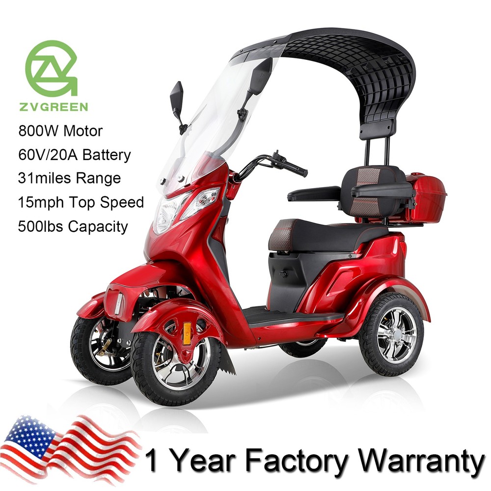 4 Wheels Powered Mobility Scooters 800W 60V20A with Canopy & Windshield