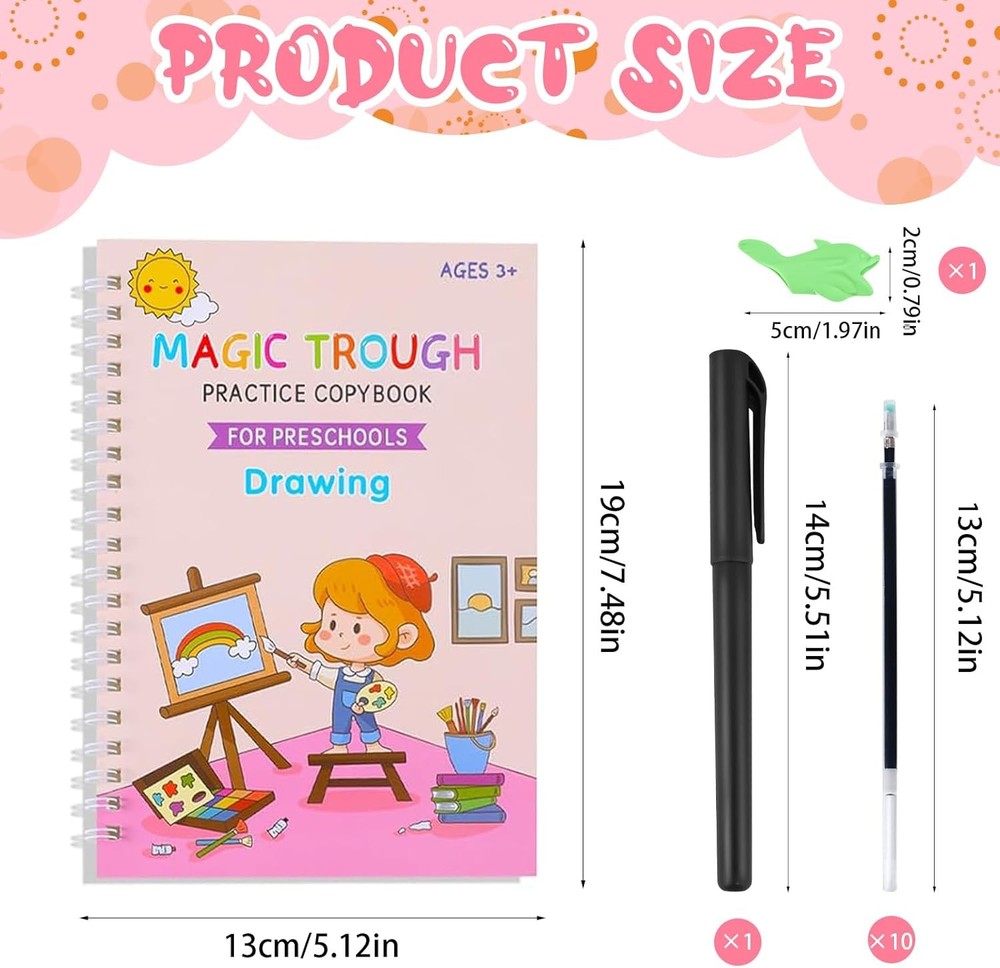4 Pc Magic Grooved Practice Copybook,Reusable Writing...