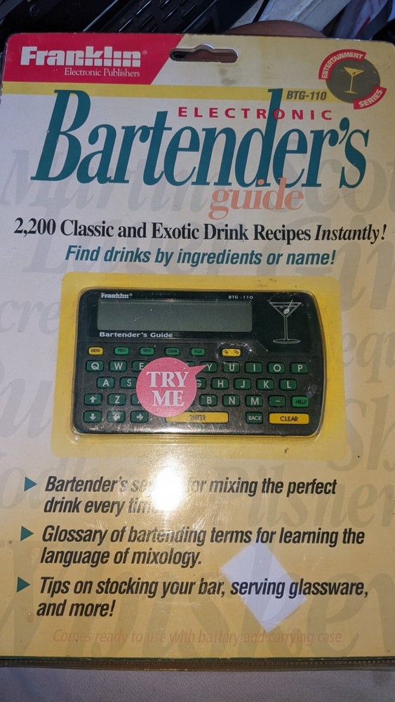 Franklin Electronic Handheld Bartender's Guide Model BTG-110 New- open box