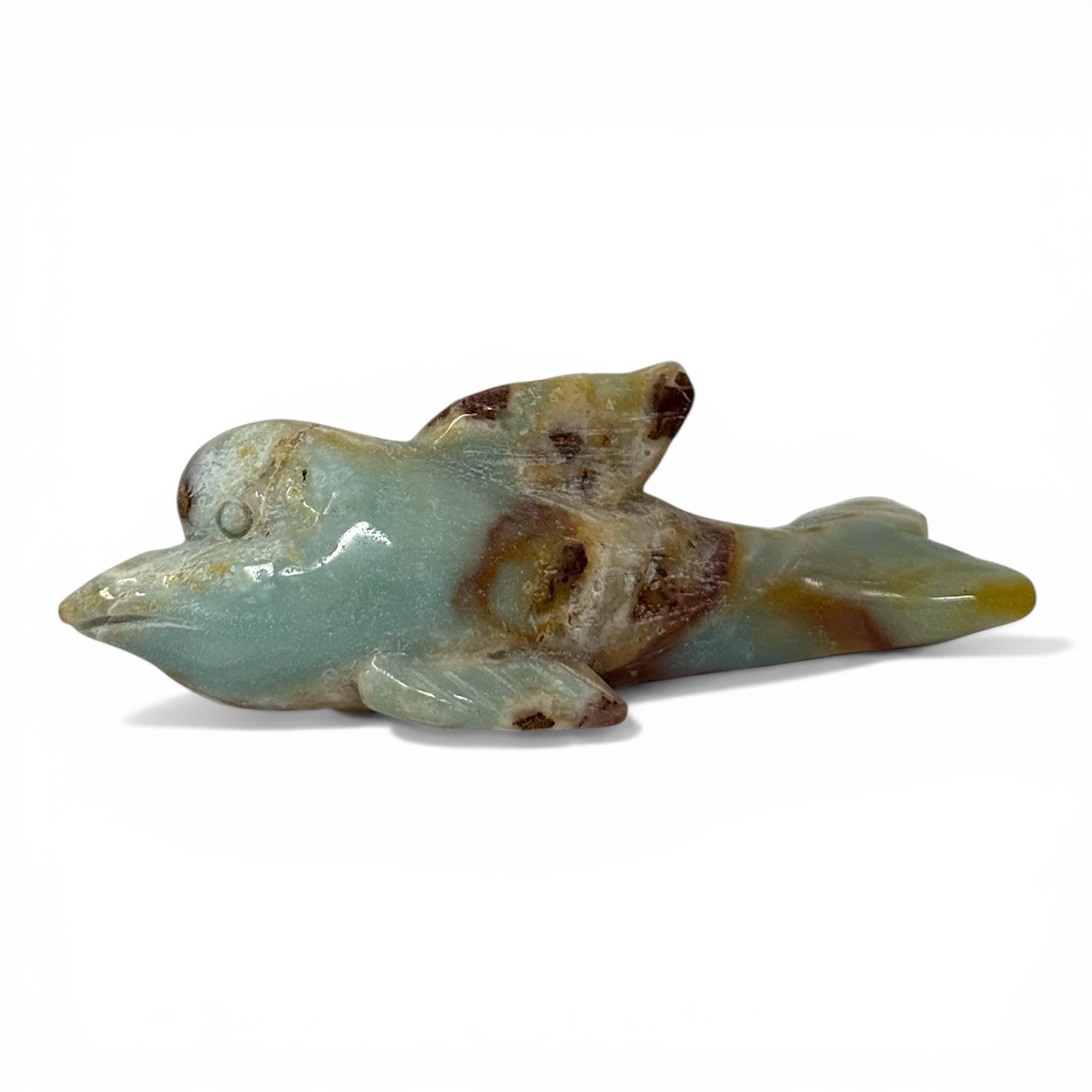 Caribbean Calcite Stone Dolphin Sculpture Carved Crystal Art Decor 264grams