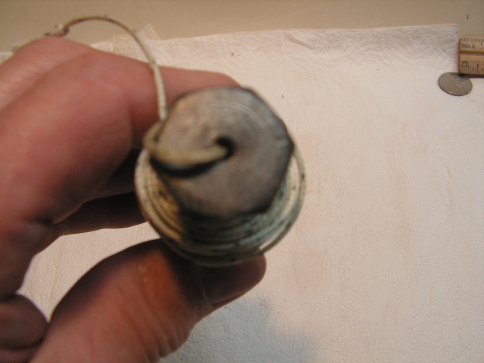 Vintage 12oz Plumb Bob With Nylon Cord 12'+ Hex Body, Nice Sharp Point