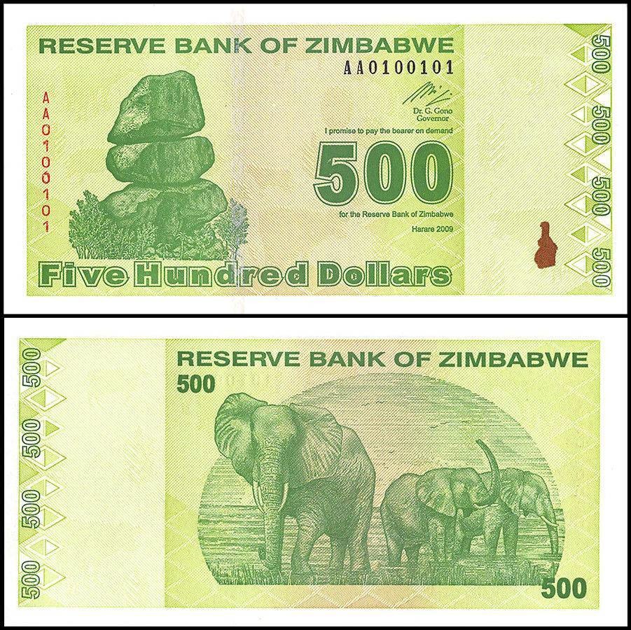 Zimbabwe 500 Dollars, 2009, P-98, UNC