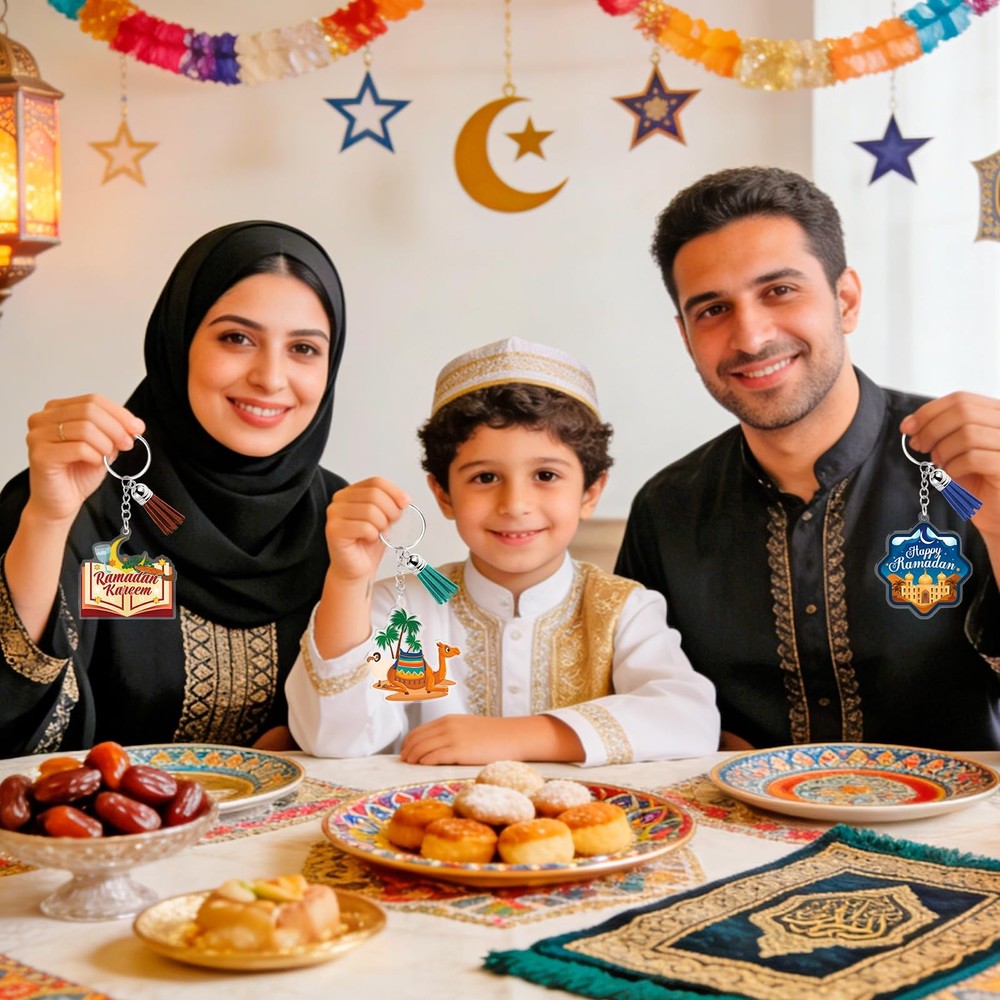 12pcs Eid Ramadan Keychains Set, Eid Mubarak Acrylic Keychain Making Kits wit...
