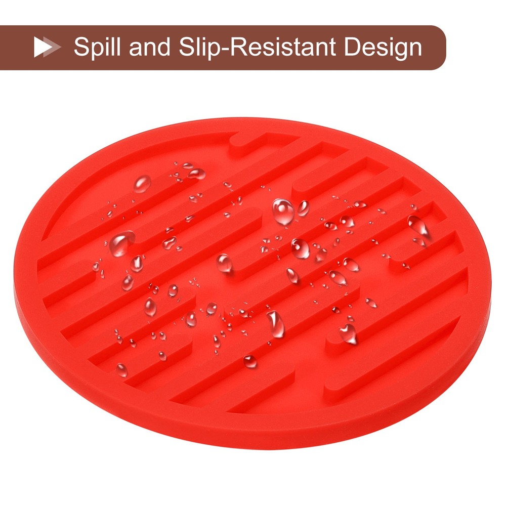 Beverage Coasters, 6pcs - Silicone Coasters for Beverages, Round (Red)