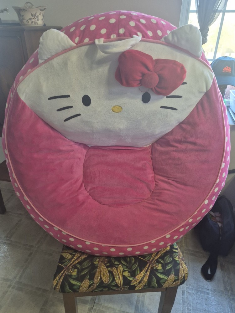 Hello Kitty Plush Beanbag Chair Super Soft Micromink Pink Polka Dot Kids Teens