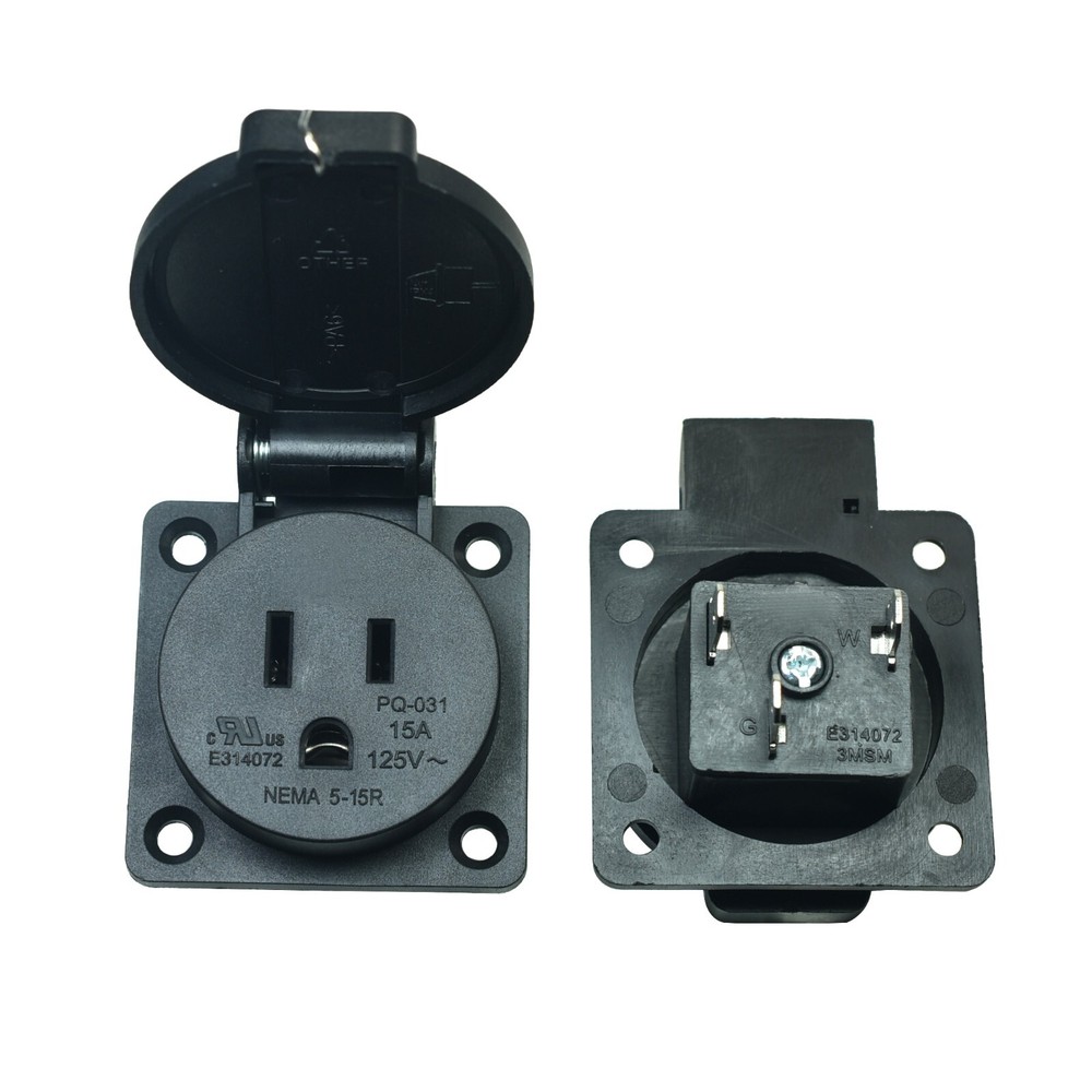 2pcs 15A 125V Electrical Power Socket Outlet Waterproof Industrial Panel Mount