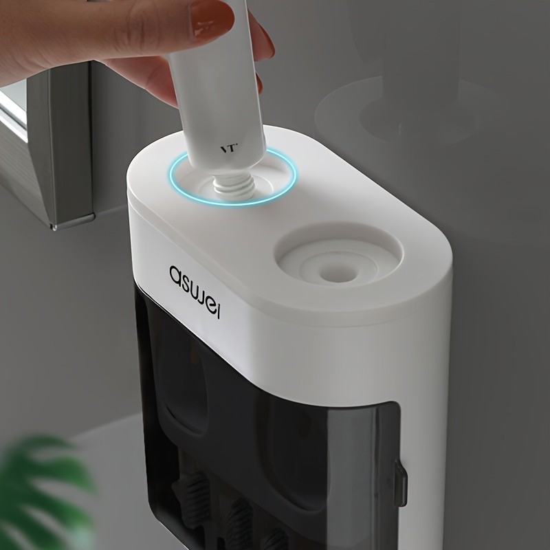 Automatic Toothpaste Dispenser Set Wall Mount Toothbrush Holder No Drill Rack