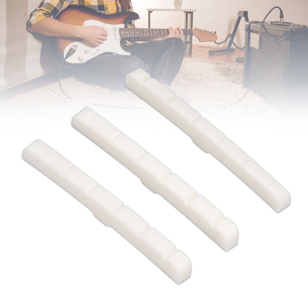 3Pcs 6String Guitar Nut Flat Bottom Slotted Bone Guitar Nut Replacement for Tele