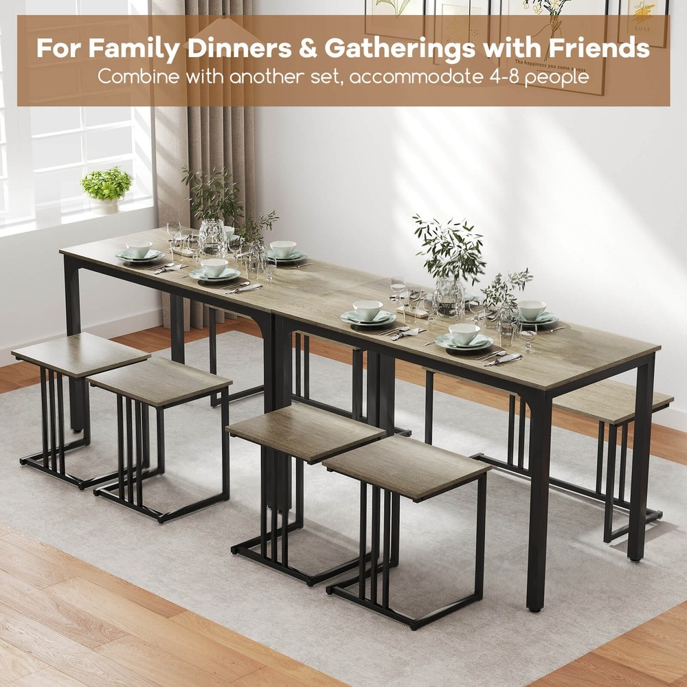 4-Piece Dining Table Set w/ Table & Bench & 2 Stools Office, Kitchen, Living