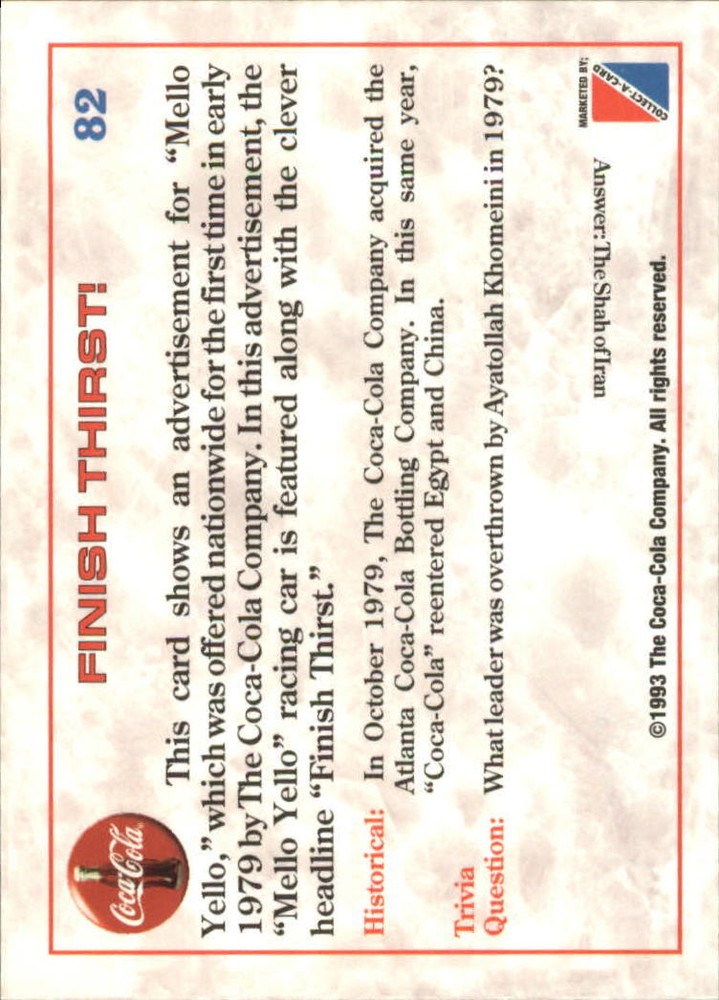 1993 Coca-Cola #82 Finish Thirst