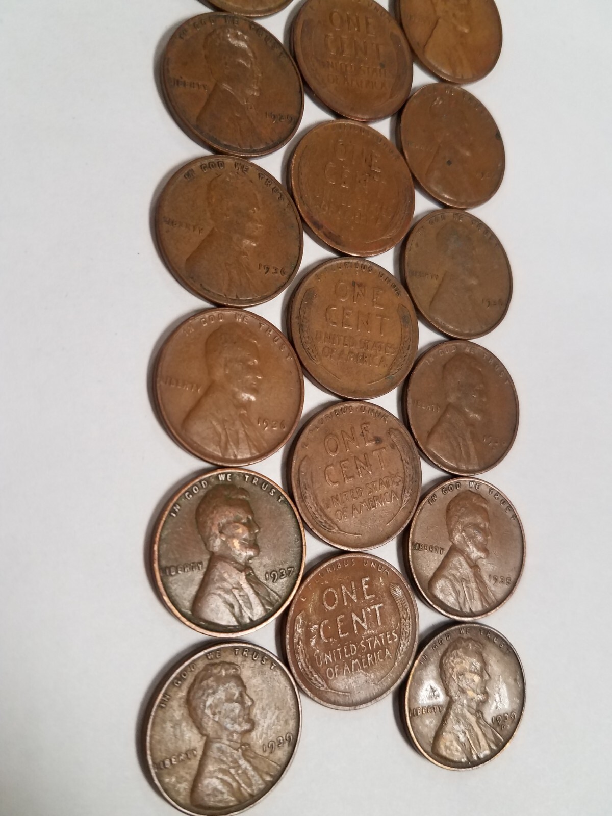 1323039M84018 LOT OF 18 WHEAT PENNIES LINCOLN CENT COINS 1930-1939 85+ YEARS OLD
