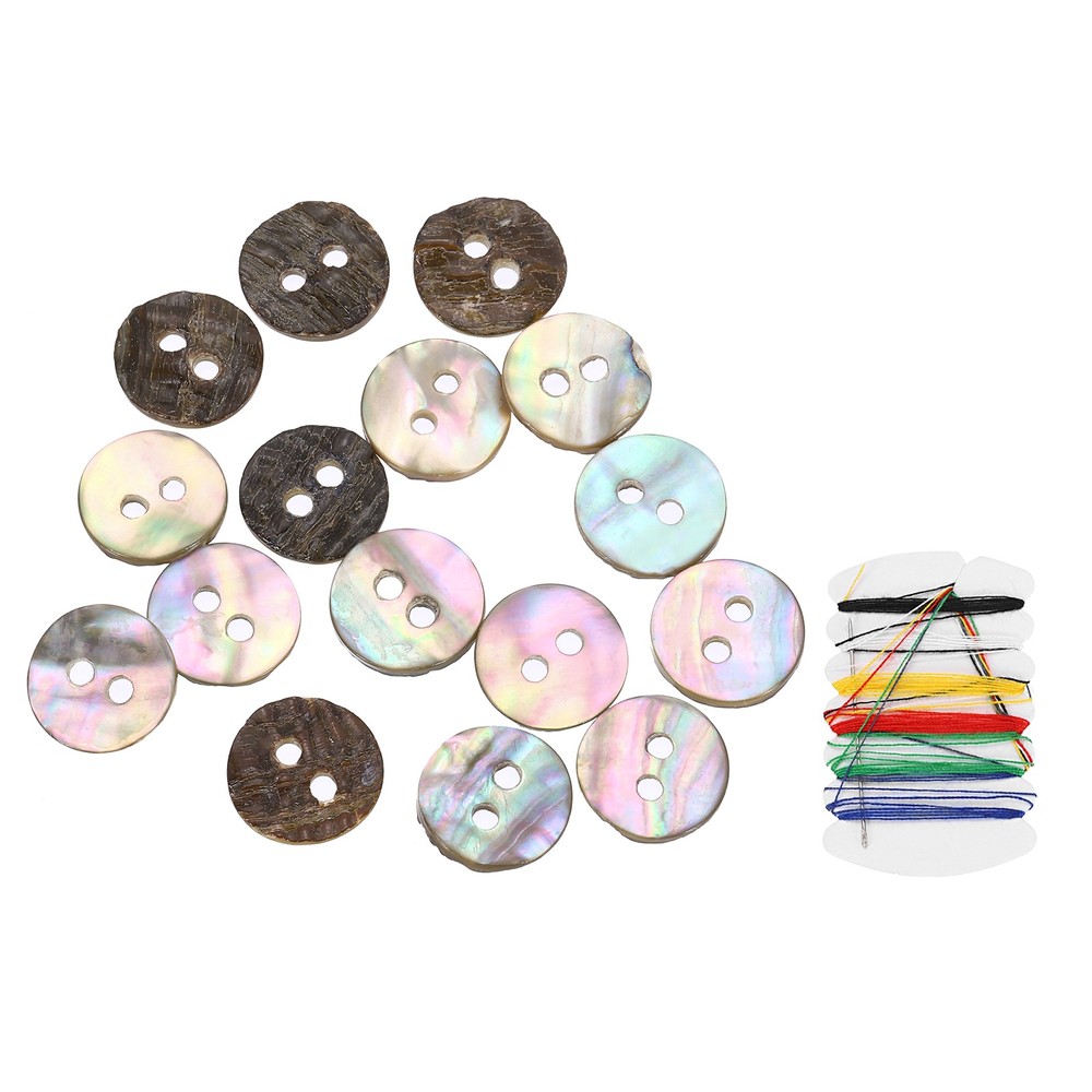 25Pcs 2 Hole 11.5mm Natural Shell Button with Sewing Thread Kit, Colorful