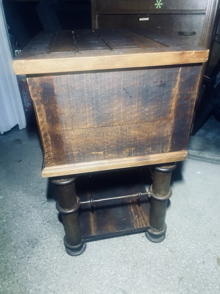 Rustic Solid Wood End Table w/ Storage Drawer & Brass Front – Vintage Spanish