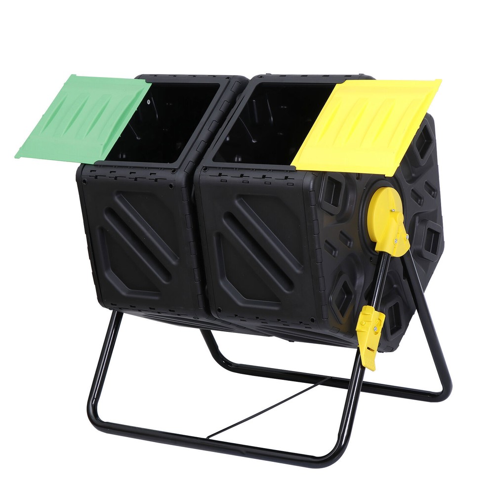 Sturdy Dual Compost Bin 360 Degrees Rotation Tumbling Fast Yard Garden Composter