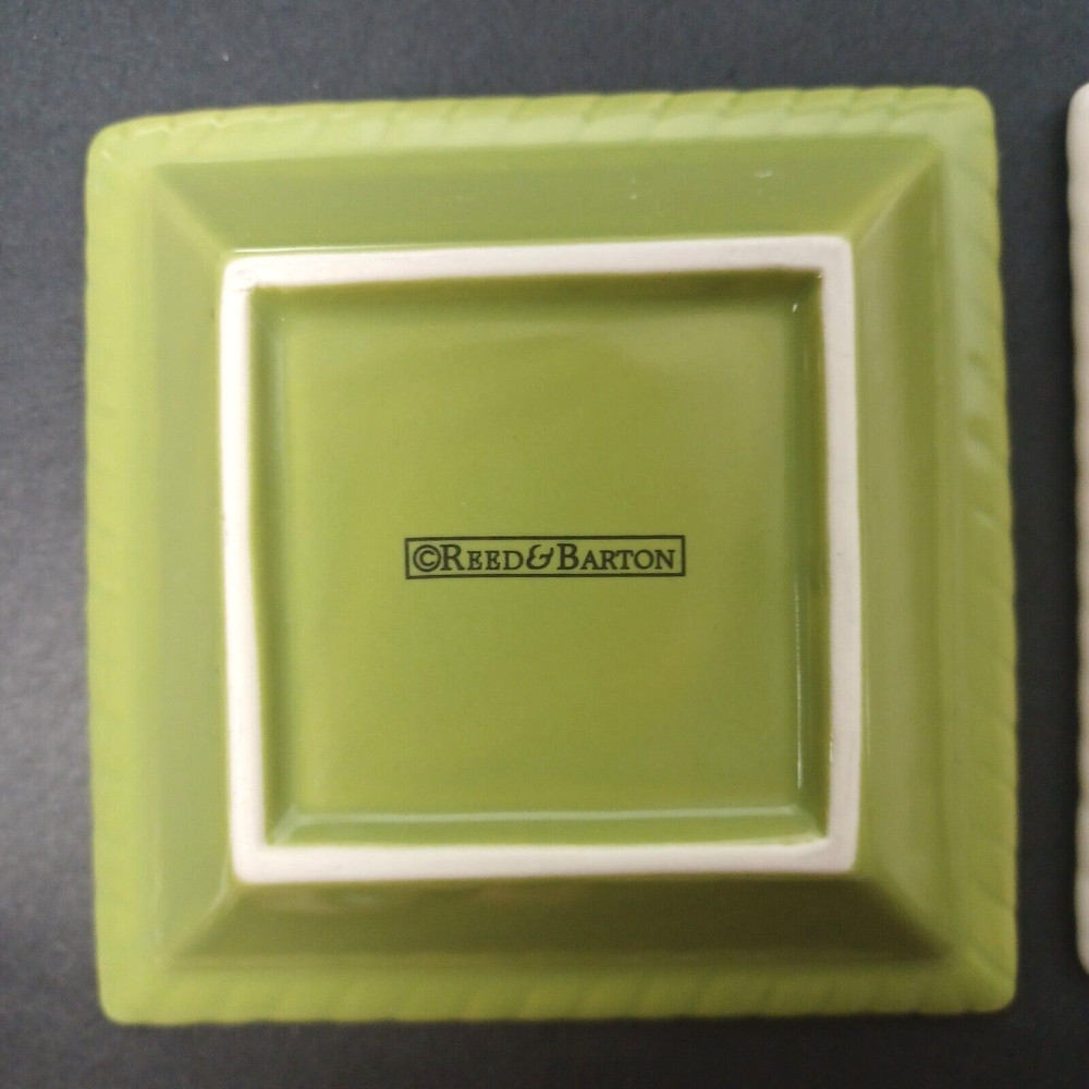 Reed & Barton Bannister Metal Rectangular Serving Tray with Ceramic Dishes 15.5"