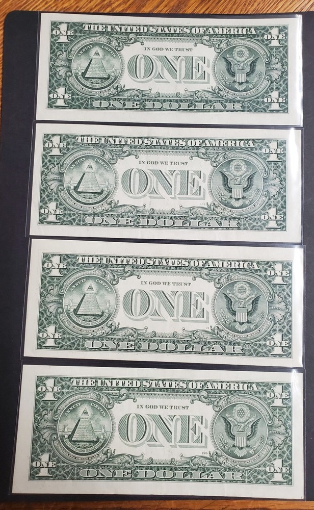 $1 One Dollar Bill Federal Reserve Note, MISALIGNED Cutting / Printing Error 4pc