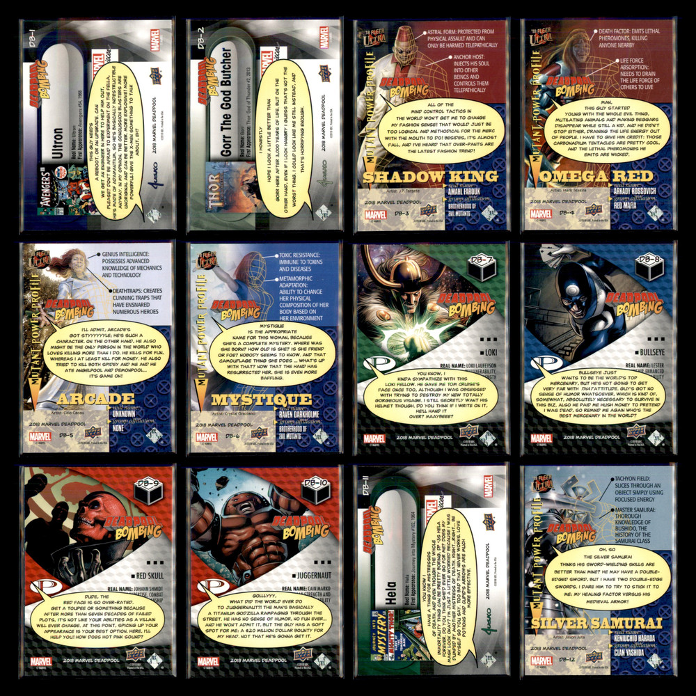 2018 Upper Deck Deadpool Bombing Complete Set 12 Marvel Cards DB1-DB12 Full Set
