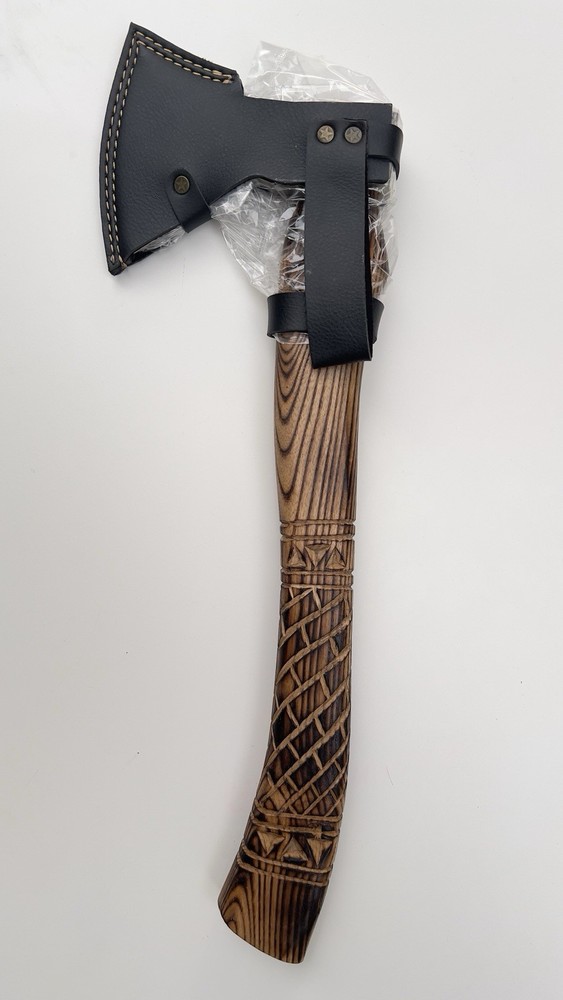 Snake Skull Warrior Bushcraft Axe Wood Burnt Handle
