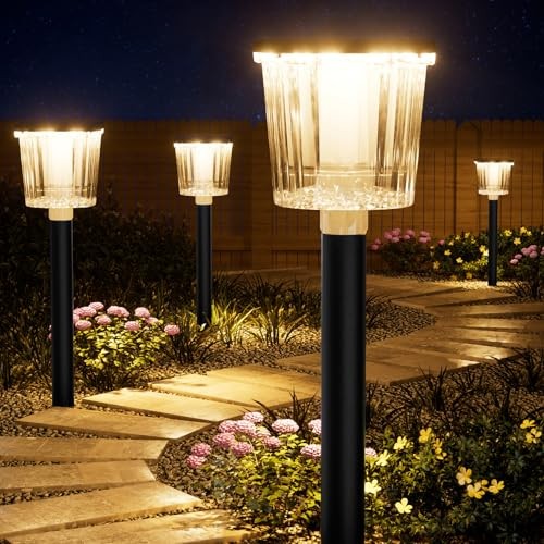 Super Bright Solar Pathway Lights Outdoor 4 Pack Obsidian Black
