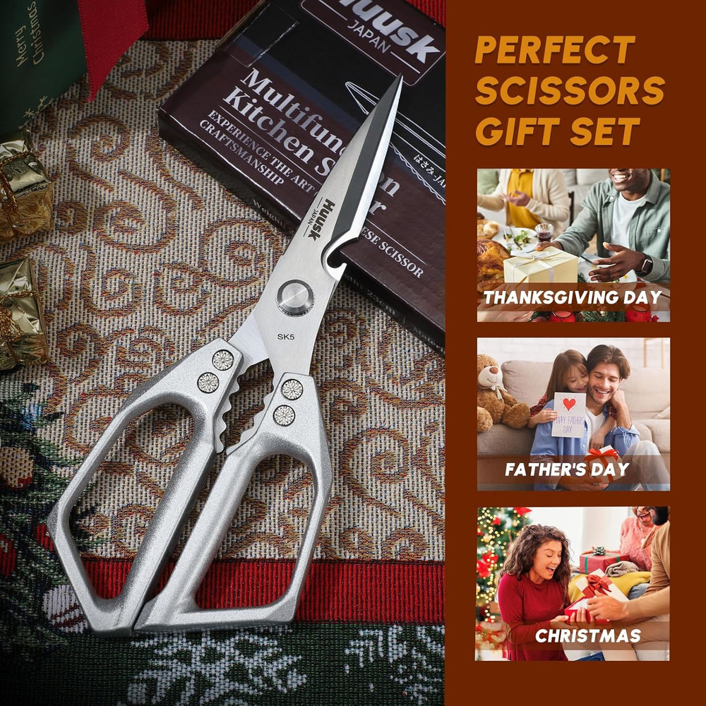 HUUSK Kitchen Scissors All Purpose - Stainless Steel Kitchen Shear, Sharp Silver