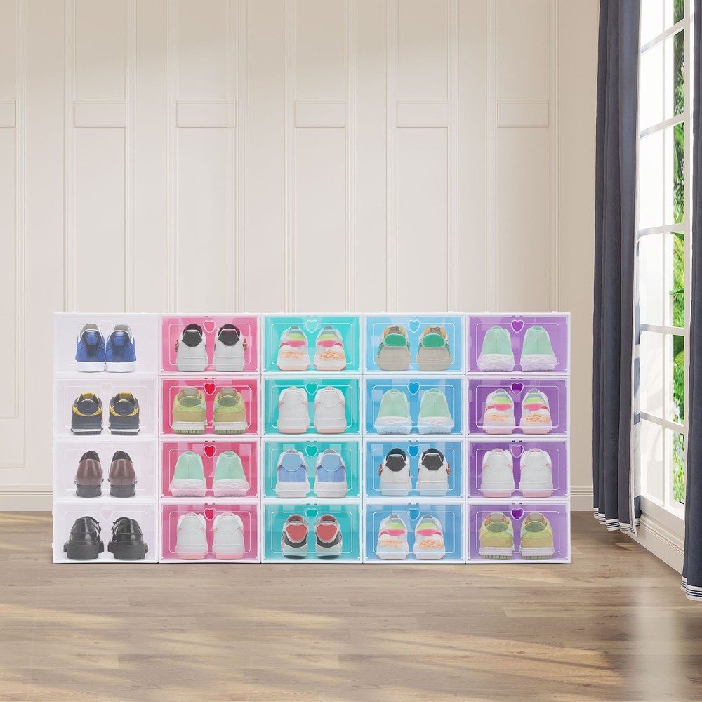 20 PCS Stackable Shoe Boxes, 33*23*14cm Shoe Storage Case, Shoe Organizer Boxes