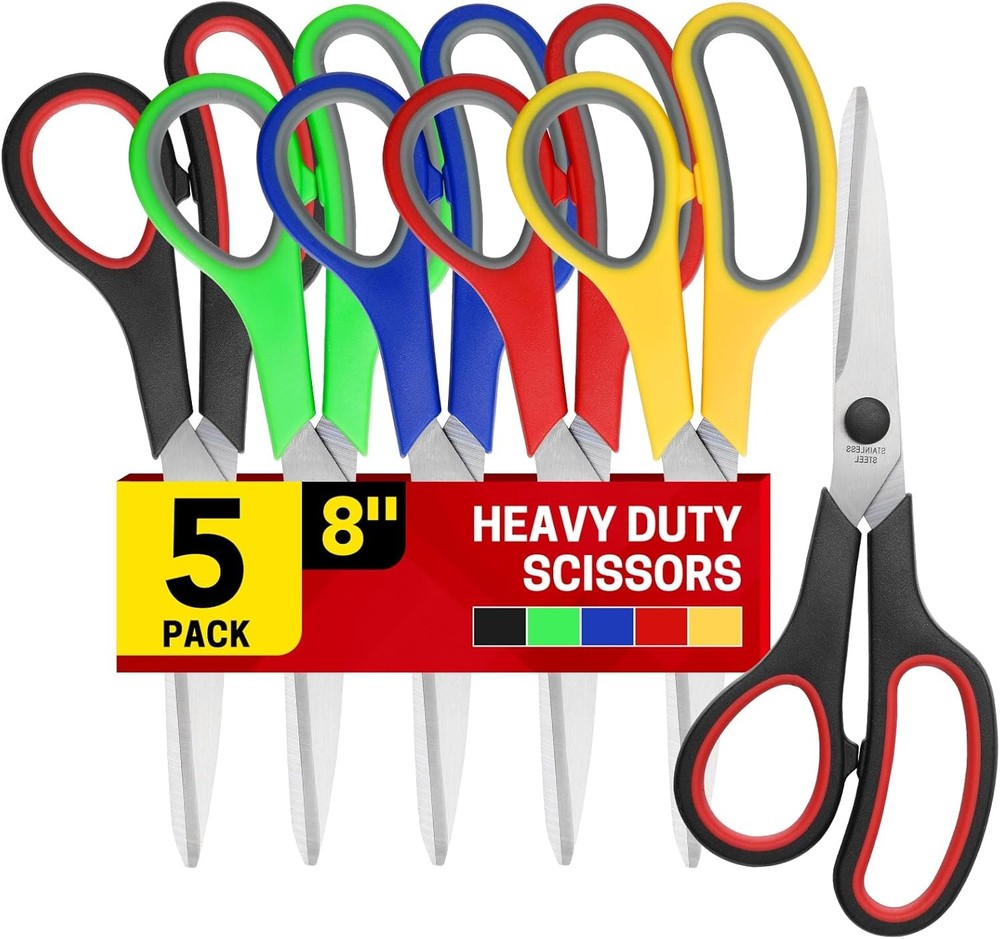 5-Pack 8" Scissors All Purpose Comfort-Grip Handles Sharp Scissors for Office