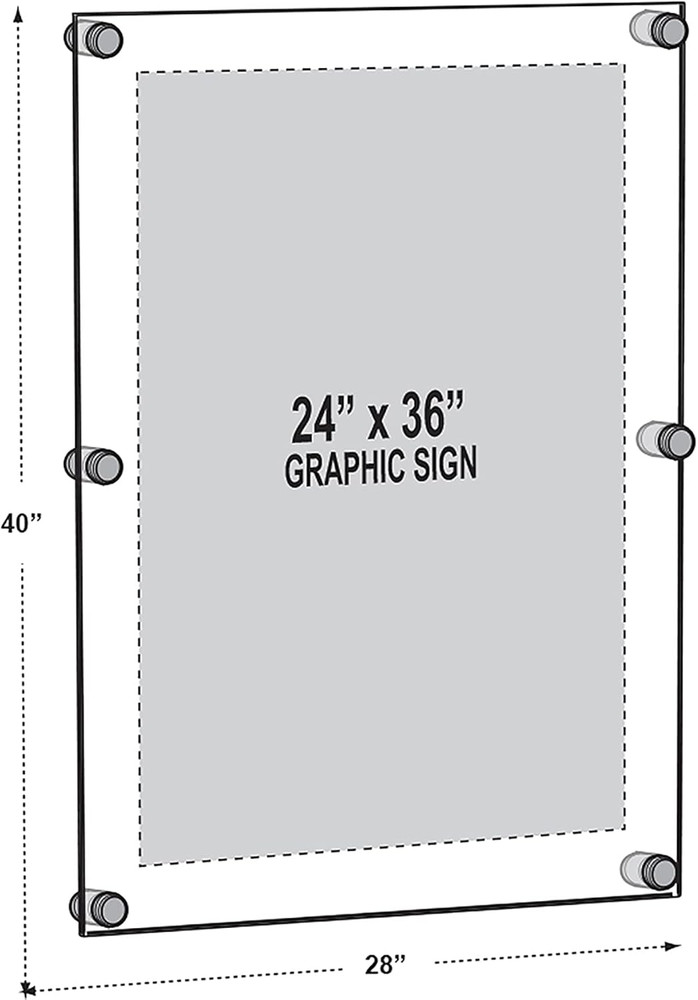 Floating Acrylic Wall Frames with Silver Standoffs, 24" x 36", 2 Pack