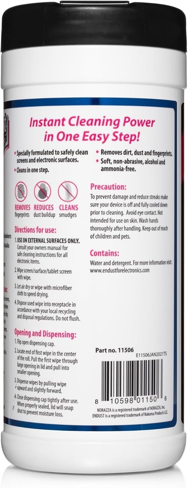Endust For Electronics; Screen & Surface Cleaning Wipes, 70 Count (Pack of 6)