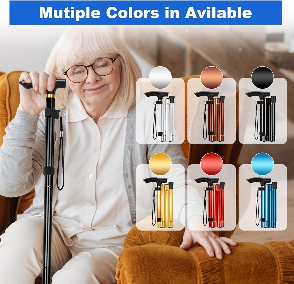 Folding Cane, Portable 5-Level Adjustable Height Walking Stick with Foldable ...