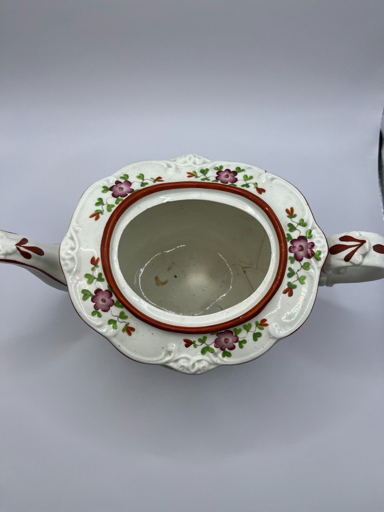Antique: Soft Paste Teapot & 2 Cups & Handless Saucers-Primrose Pattern
