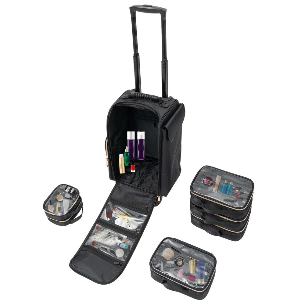 Professional Makeup Case,Rolling Makeup Train Case,Cosmetic Storage Organizer